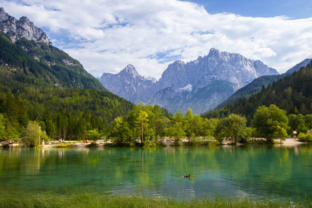 Θέα στη λίμνη Γιάσνα σε Ιουλιανές Άλπεις, Σλοβενία - Φωτογραφία, εικόνα
