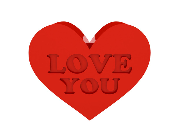 Grand cœur rouge. Phrase LOVE YOU découpe à l'intérieur. Concept Illustration 3D
. - Photo, image