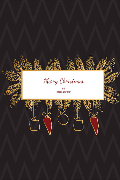 Merry christmas doodle card simple frame gift - Vector, Image