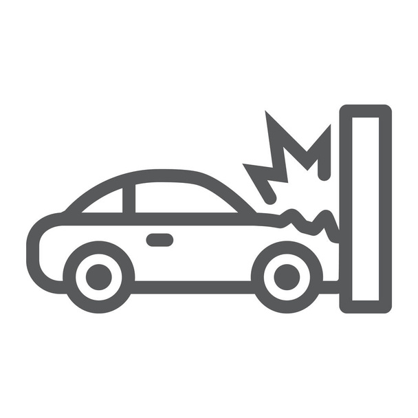 Verkehrsunfalllinie Symbol, Katastrophe und Auto, Autounfall-Schild, Vektorgrafik, ein lineares Muster auf weißem Hintergrund. - Vektor, Bild