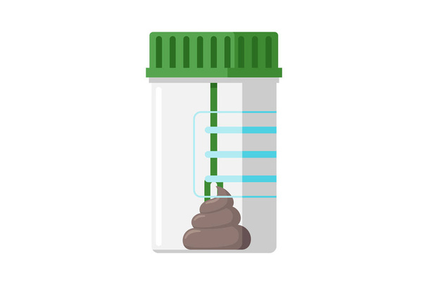 Feces analysis in medical test tank. Stool in plastic container. Jar examination vector illustration - Vector, Image