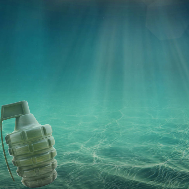 grenade in the sea or ocean. Oil War - Photo, Image