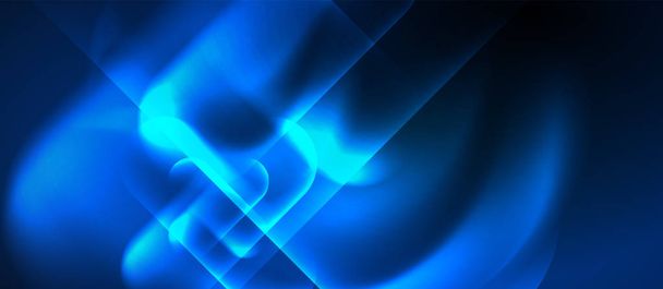 Blue neon round shapes techno background - Διάνυσμα, εικόνα