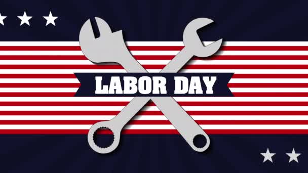 κάρτα ημέρας εργασίας με τη σημαία των ΗΠΑ και τα κλειδιά κλειδί - Πλάνα, βίντεο