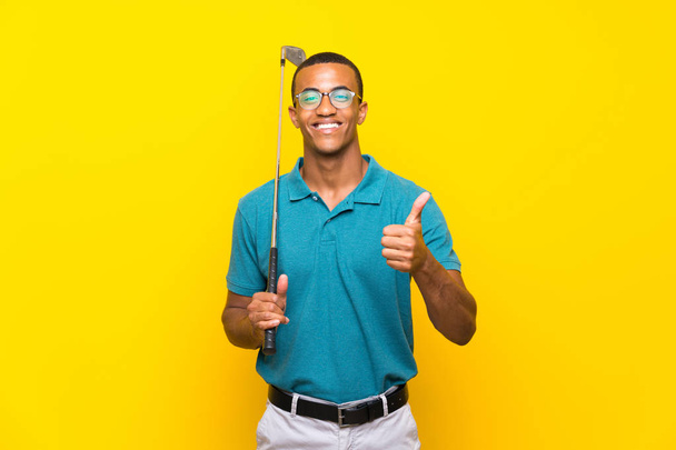 African American golfer player man with thumbs up because something good has happened - Foto, Imagem