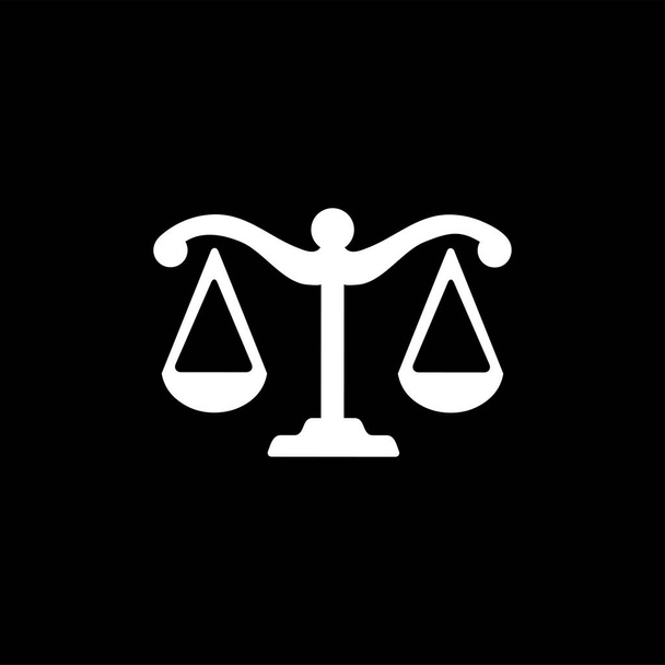 Justice Scales Icon On Black Background. Black Flat Style Vector Illustration. - Vector, Image