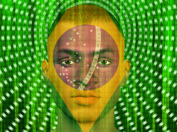 Brazil man with streaming binary - Fotoğraf, Görsel