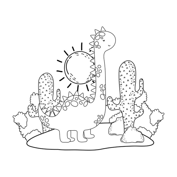 uroczy Apatozaur z kaktusem w krajobrazie - Wektor, obraz