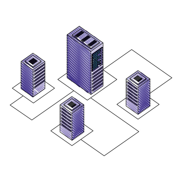 centro de datos de servidores con icono isométrico de circuito
 - Vector, Imagen