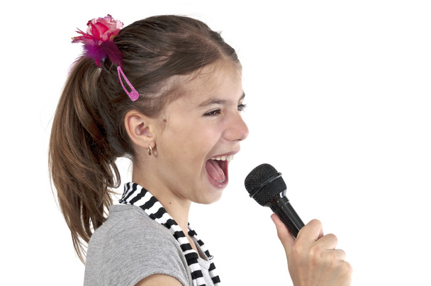 Girl singing on studio shot - Photo, Image