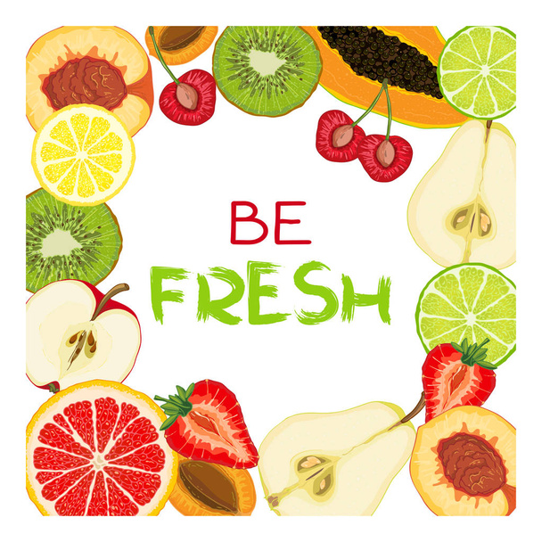 Vector card with natural fruit slices and text message - Vecteur, image