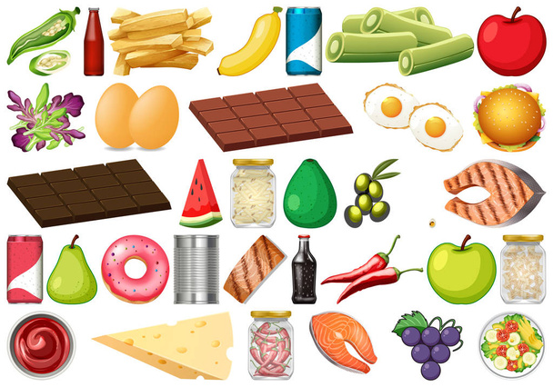 異なる食品のセット - ベクター画像