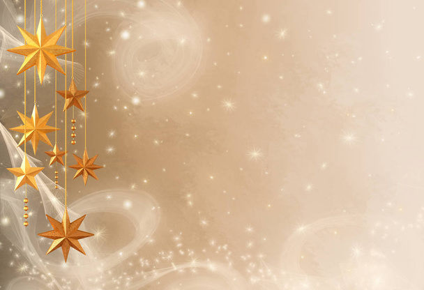 Weihnachten weicher pastellfarbener Hintergrund, Neujahr, goldglänzende Kugeln, bunte Serpentinen, Locken, brennende Lichter. 3D-Darstellung - Foto, Bild