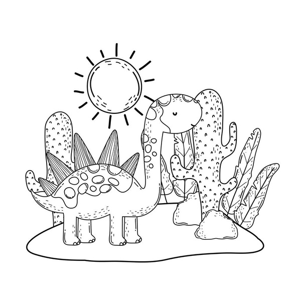 lindo apatosaurio con cactus en el paisaje
 - Vector, Imagen