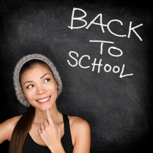 Back to school chalkboard - woman student thinking - Fotó, kép