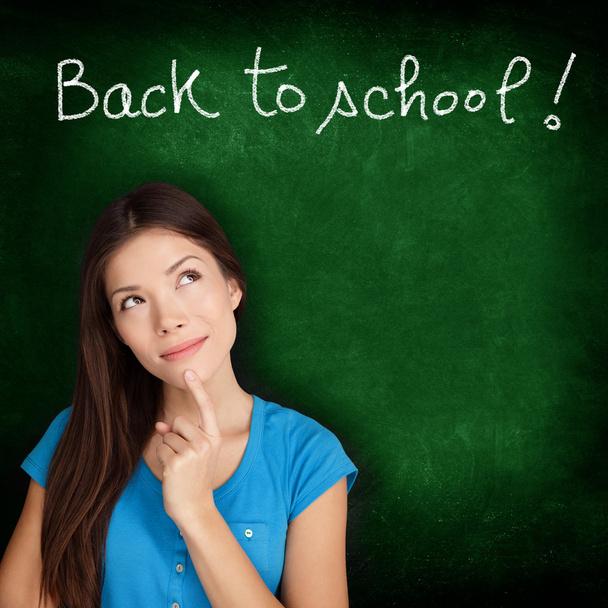 Back to school blackboard - woman student thinking - Fotó, kép