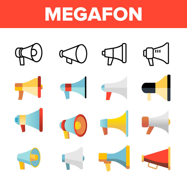 Megafon, megaphone, głośnik wektor liniowy zestaw ikon - Wektor, obraz