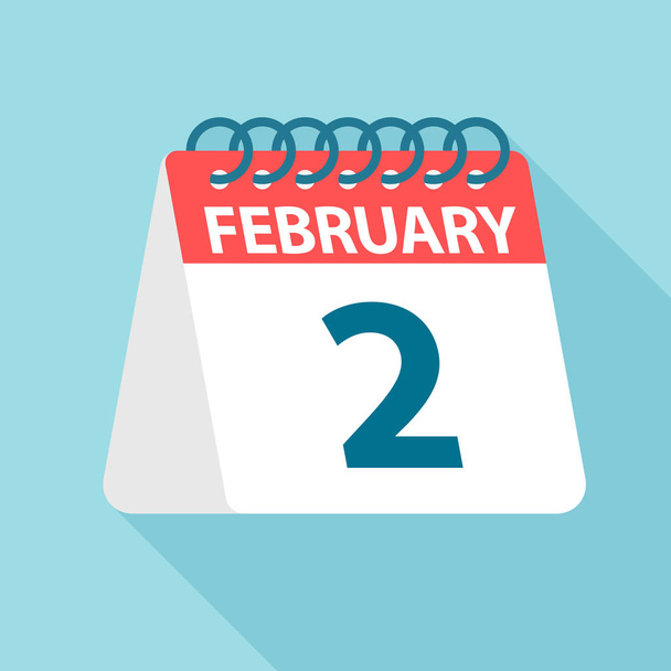 2 februari-kalenderpictogram. Vector illustratie van één dag van de maand. Kalender sjabloon - Vector, afbeelding
