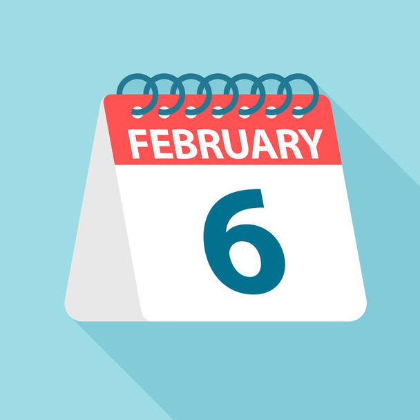 6 februari-kalenderpictogram. Vector illustratie van één dag van de maand. Kalender sjabloon - Vector, afbeelding