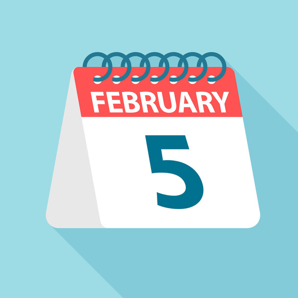 2月5日 - カレンダーアイコン。月の 1 日のベクトルイラストレーション。カレンダー テンプレート - ベクター画像