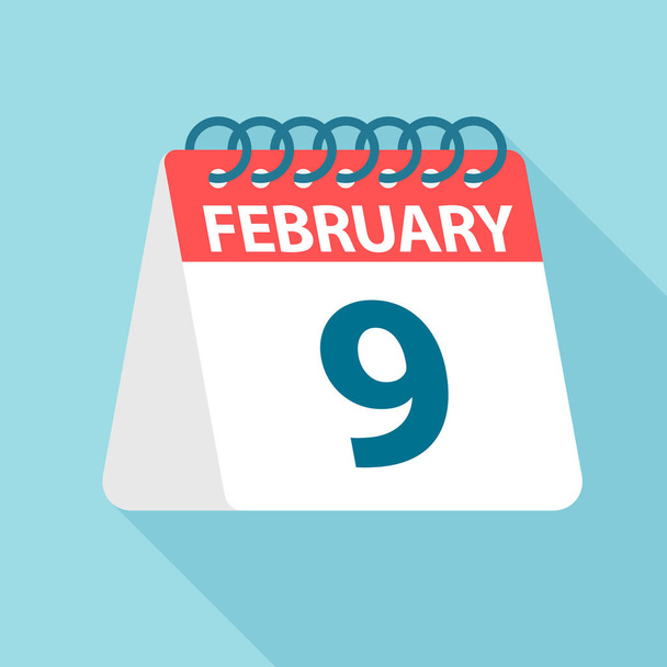 9 лютого - Ікона календаря. Векторна ілюстрація одного дня місяця. Шаблон календаря
 - Вектор, зображення