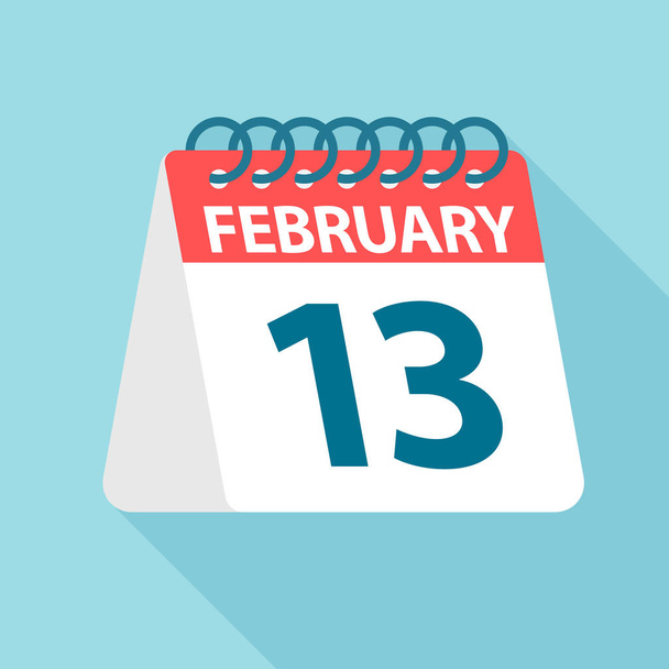 February 13 - Calendar Icon. Vector illustration of one day of month. Calendar Template - Vettoriali, immagini