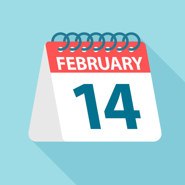 February 14 - Calendar Icon. Vector illustration of one day of month. Calendar Template - Вектор, зображення
