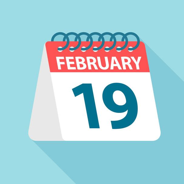 19 Φεβρουαρίου-εικονίδιο ημερολογίου. Απεικόνιση διανύσματος μιας ημέρας του μήνα. Πρότυπο ημερολογίου - Διάνυσμα, εικόνα