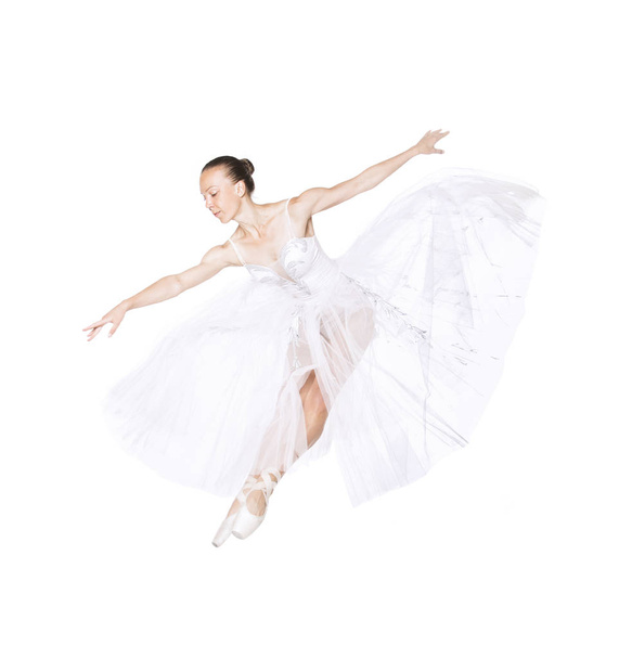 Slender girl in a white corset tutu dancing ballet. - Zdjęcie, obraz