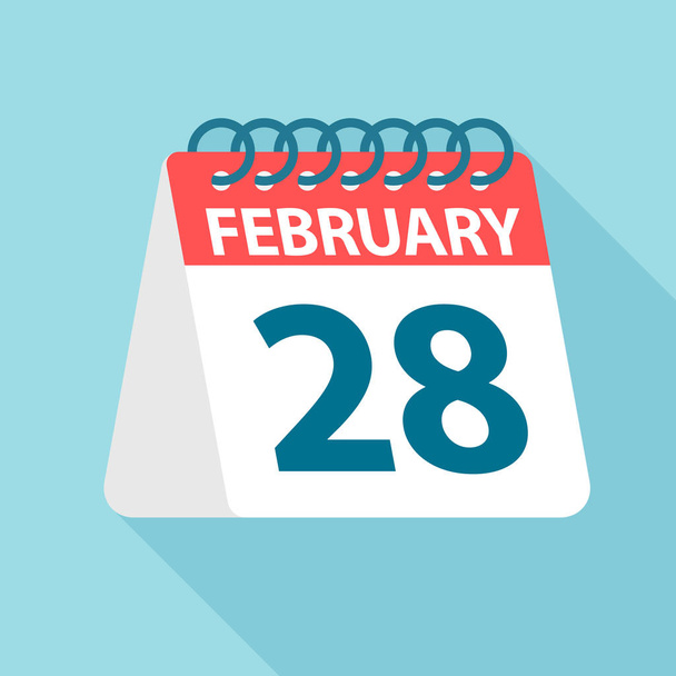 28 februari-kalenderpictogram. Vector illustratie van één dag van de maand. Kalender sjabloon - Vector, afbeelding