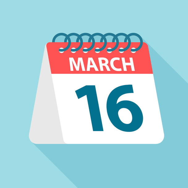 March 16 - Calendar Icon. Vector illustration of one day of month. Calendar Template - Vetor, Imagem