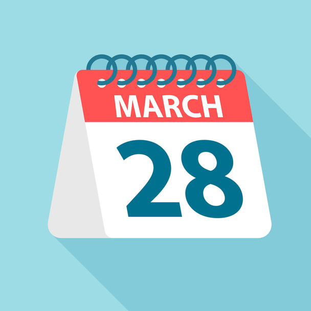 March 28 - Calendar Icon. Vector illustration of one day of month. Calendar Template - Vetor, Imagem