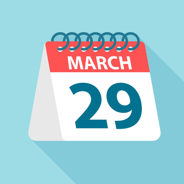 March 29 - Calendar Icon. Vector illustration of one day of month. Calendar Template - Vetor, Imagem