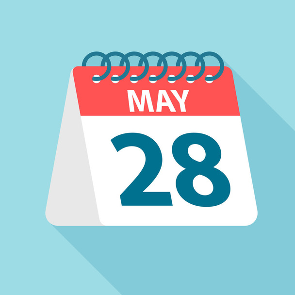 28 Μαΐου-εικονίδιο ημερολογίου. Απεικόνιση διανύσματος μιας ημέρας του μήνα. Πρότυπο ημερολογίου - Διάνυσμα, εικόνα