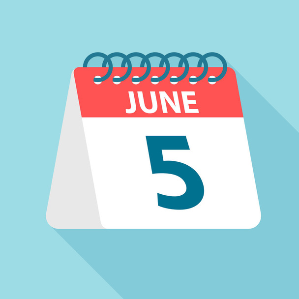5 giugno Icona del calendario. Illustrazione vettoriale di un giorno del mese. Modello di calendario
 - Vettoriali, immagini