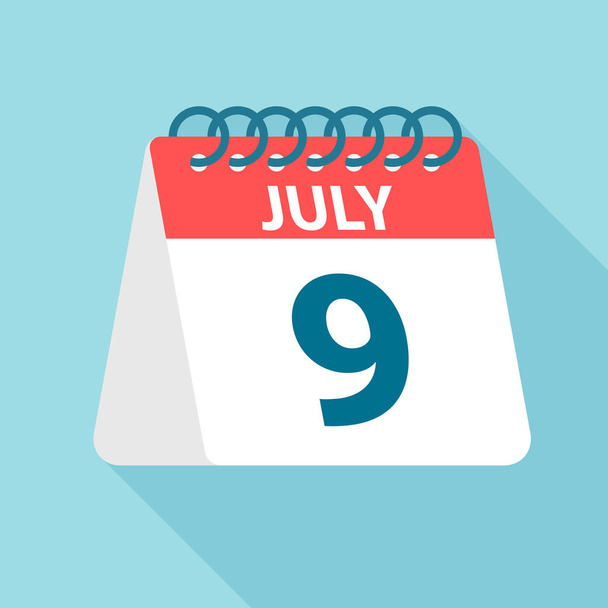 9 lipca-ikona kalendarza. Ilustracja wektorowa jednego dnia miesiąca. Szablon kalendarza - Wektor, obraz