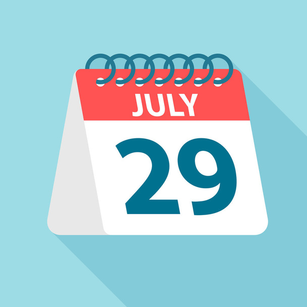 29 lipca-ikona kalendarza. Ilustracja wektorowa jednego dnia miesiąca. Szablon kalendarza - Wektor, obraz
