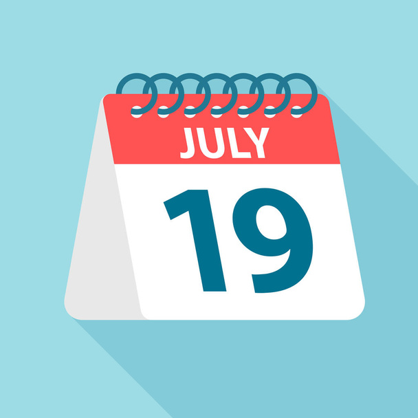 19. července – ikona kalendáře. Vektorová ilustrace jednoho dne v měsíci. Šablona kalendáře - Vektor, obrázek