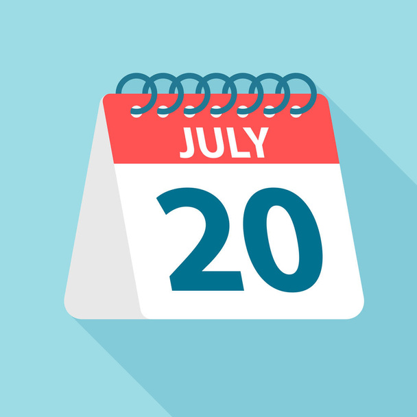 20 lipca-ikona kalendarza. Ilustracja wektorowa jednego dnia miesiąca. Szablon kalendarza - Wektor, obraz
