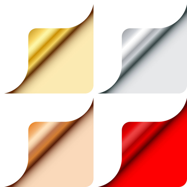 Four Round Corners Metallic Gold Silver Bronze Red Below Right - Vector, Image