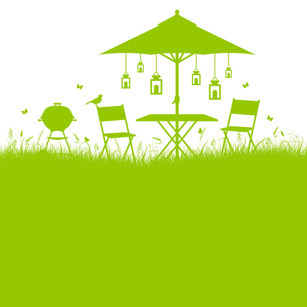 Quadrat Hintergrund Sommer Garten Grill Silhouette grün - Vektor, Bild