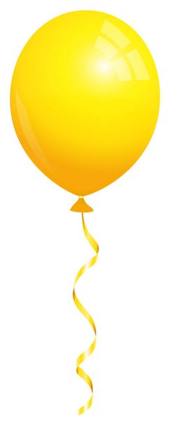 Single Isolated Yellow Balloon Flying With Matching String - Vector, Image
