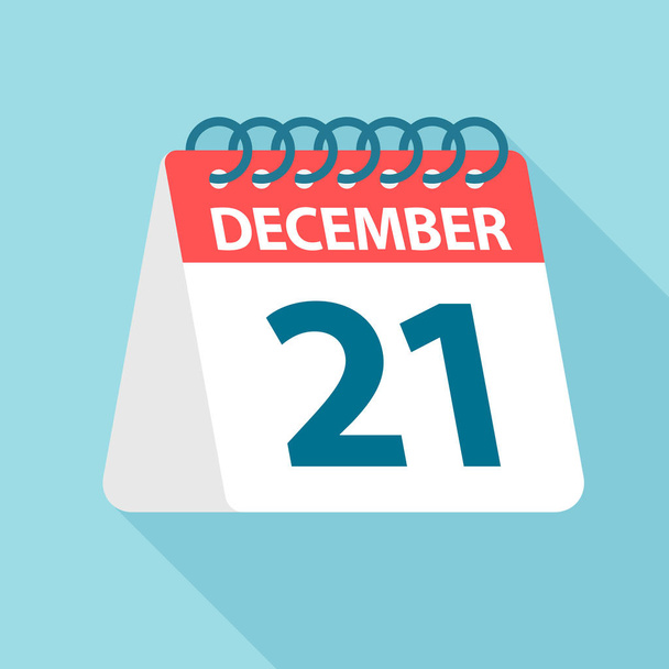 21 Δεκεμβρίου-εικονίδιο ημερολογίου. Απεικόνιση διανύσματος μιας ημέρας του μήνα. Πρότυπο ημερολογίου - Διάνυσμα, εικόνα