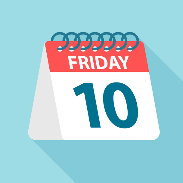 Friday 10 - Calendar Icon. Vector illustration of week day paper leaf. Calendar Template - ベクター画像