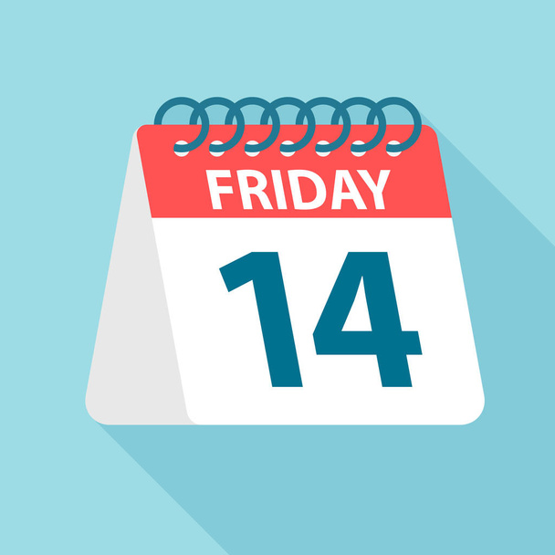 Friday 14 - Calendar Icon. Vector illustration of week day paper leaf. Calendar Template - Вектор,изображение