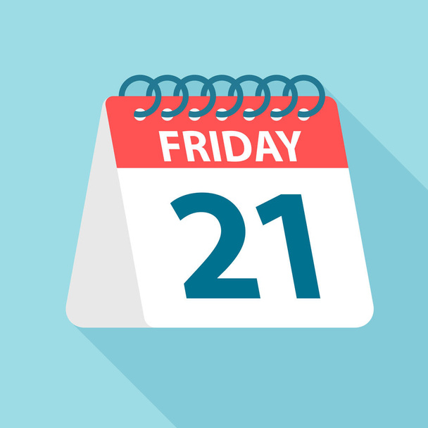 Friday 21 - Calendar Icon. Vector illustration of week day paper leaf. Calendar Template - Вектор, зображення