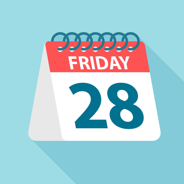 Friday 28 - Calendar Icon. Vector illustration of week day paper leaf. Calendar Template - Вектор,изображение