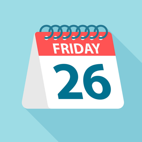 Friday 26 - Calendar Icon. Vector illustration of week day paper leaf. Calendar Template - Вектор, зображення