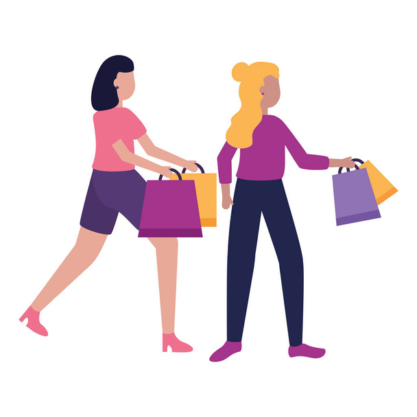 Dos mujeres sosteniendo bolsas de compras
 - Vector, imagen
