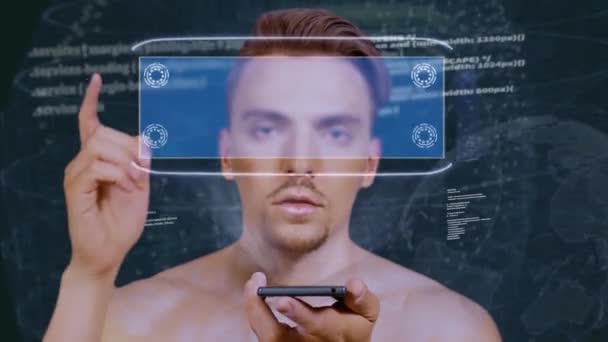 Kerl interagiert hud Hologramm Standards - Filmmaterial, Video